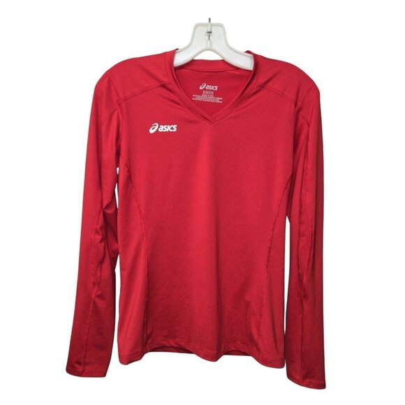 ASICS Tops - ASICS Red Long Sleeve Athletic Performance Top V-Neck Activewear Womens S